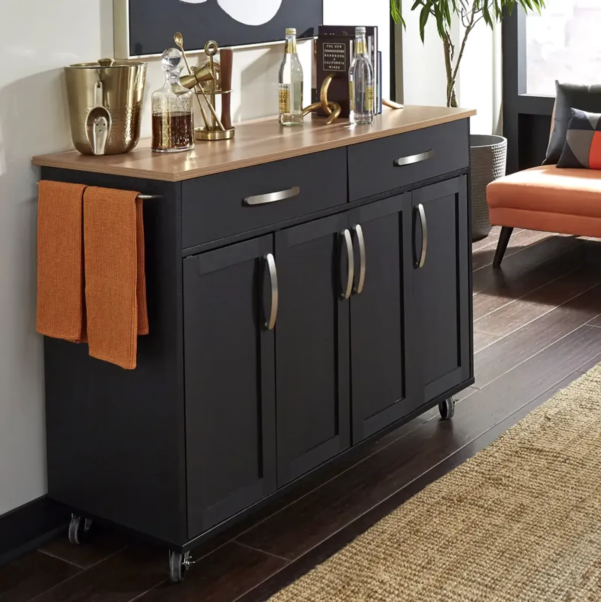Storage Plus Black Kitchen Cart