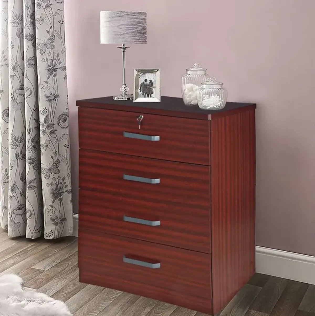 Better Home Products Liz Super Jumbo 4 Drawer Storage Chest Dresser in Mahogany