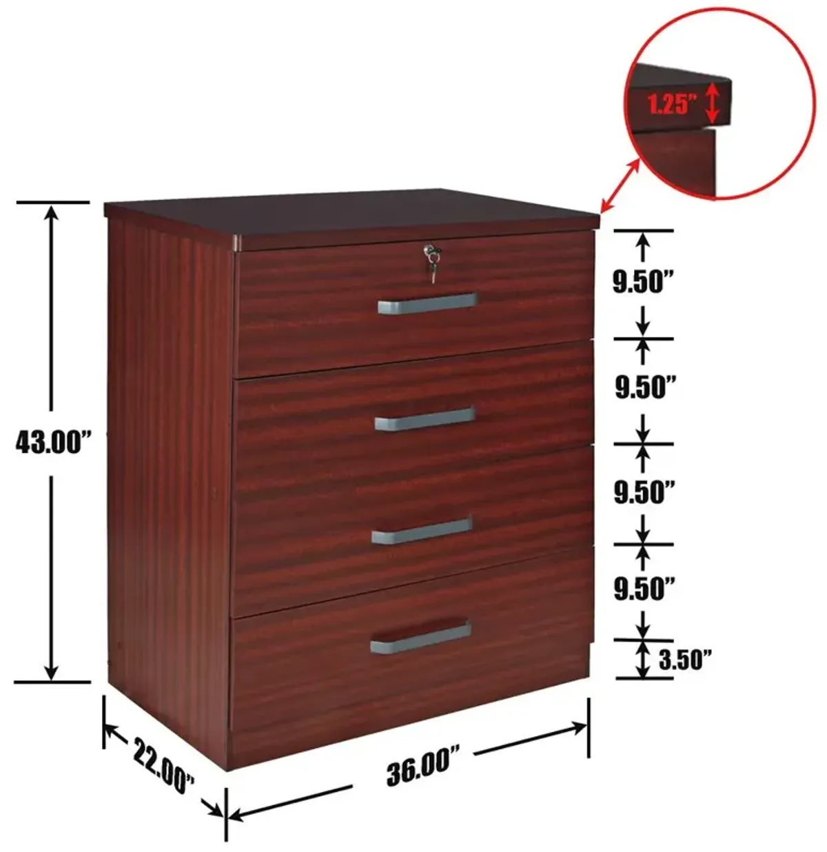 Better Home Products Liz Super Jumbo 4 Drawer Storage Chest Dresser in Mahogany