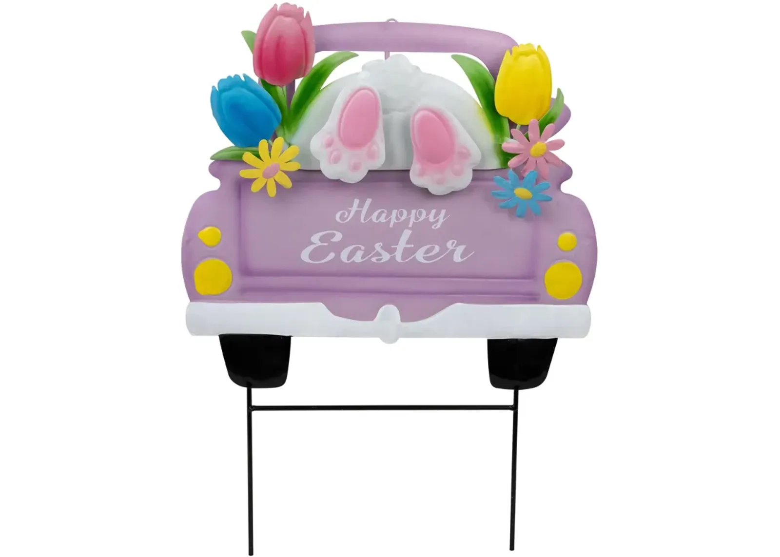 Back Seat Bunny Happy Easter Outdoor Garden Stake - 14" - Purple