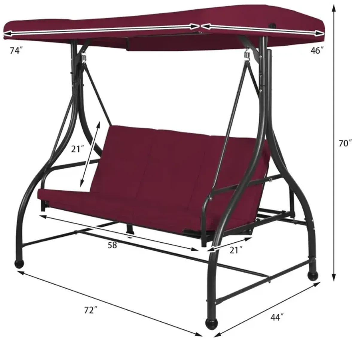 3 Seats Converting Outdoor Swing Canopy Hammock with Adjustable Tilt Canopy