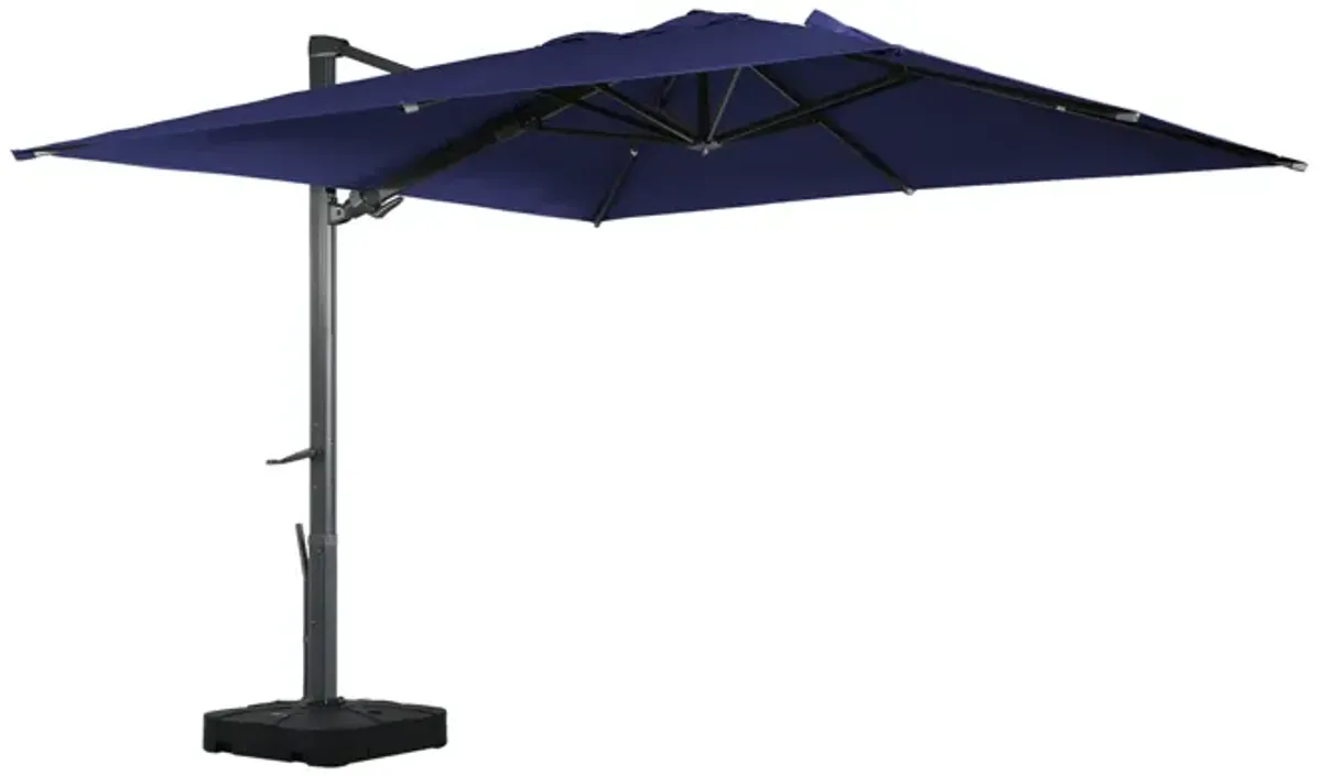 10 ft 360° Rotation Outdoor Patio Cantilever Umbrella Square with Base in Navy Blue