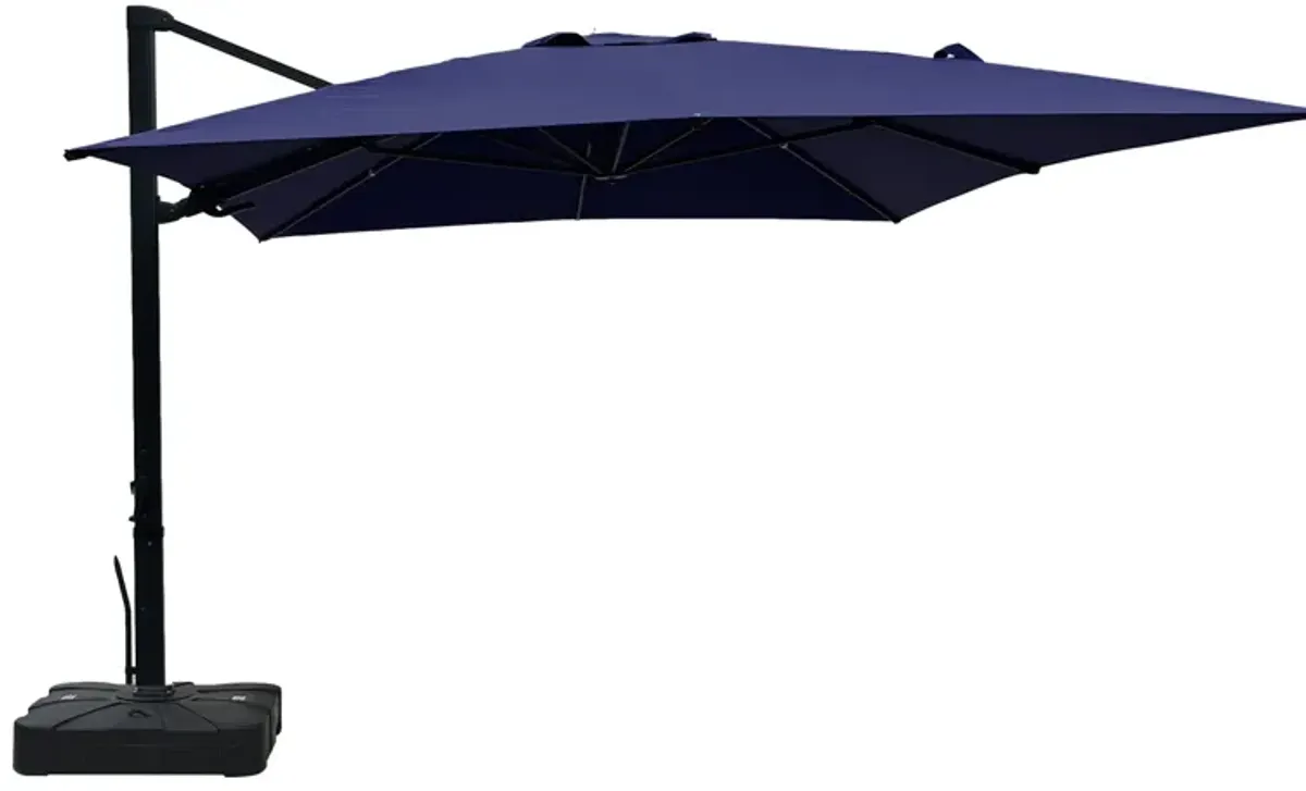 10 ft 360° Rotation Outdoor Patio Cantilever Umbrella Square with Base in Navy Blue