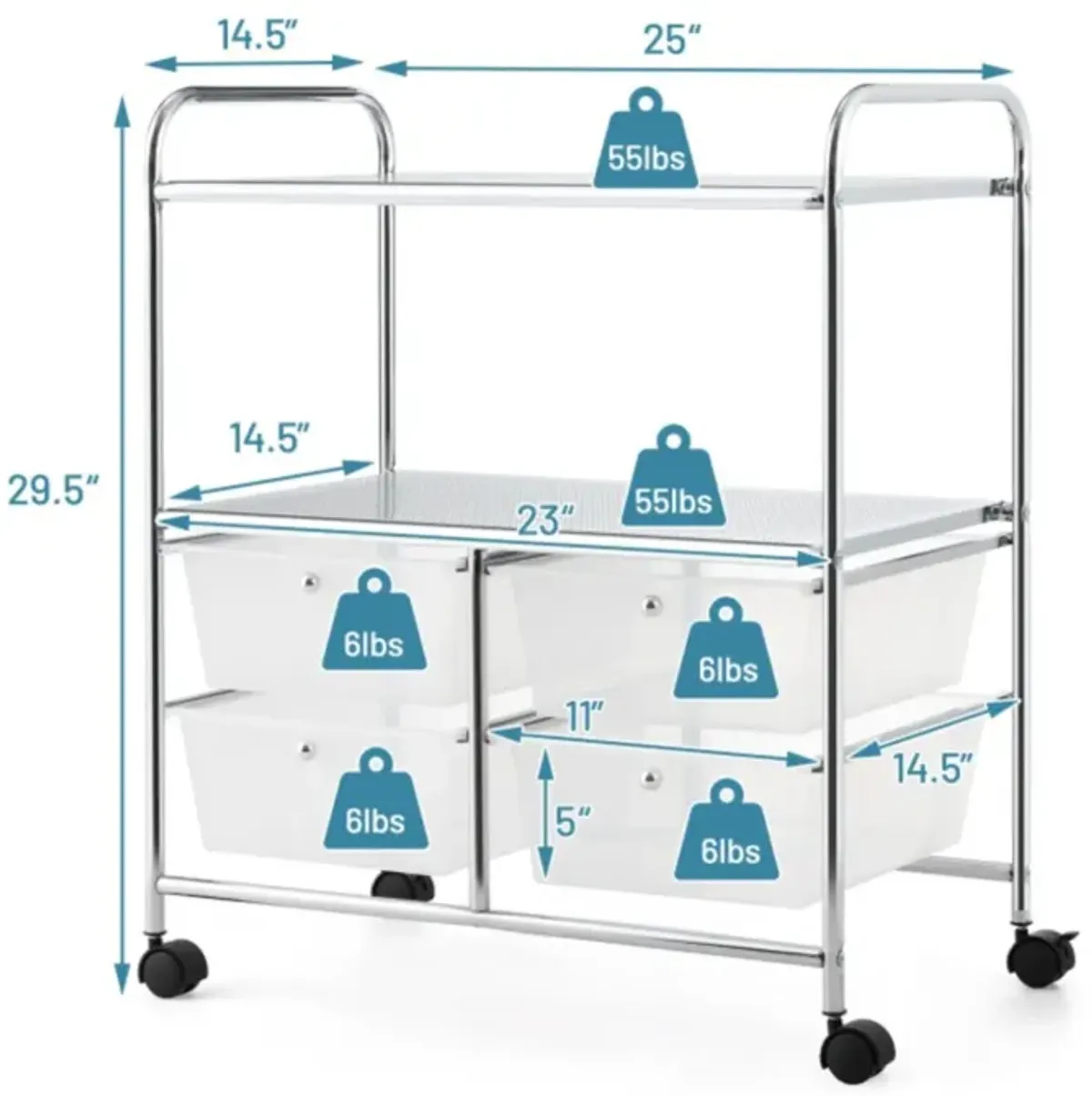 Hivvago 4 Drawers Shelves Rolling Storage Cart Rack