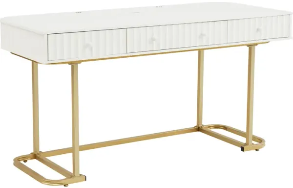 58" Mid-Century Modern Wooden Desk With Fluted Design