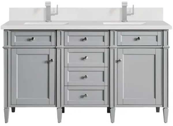 James Martin Vanities 60 Double Vanity, Urban Gray w/ Single Hole 3 CM White Zeus Quartz Top