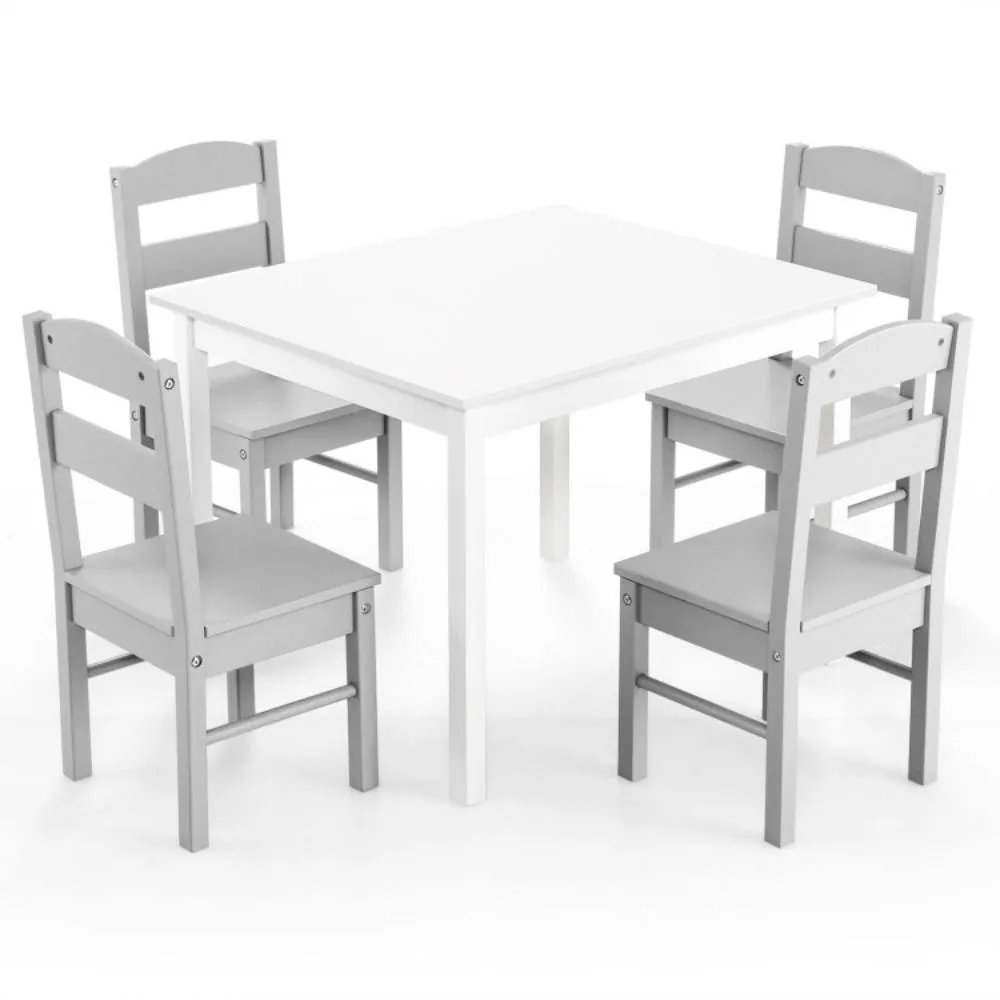 Hivvago 5 pcs Kids Pine Wood Table Chair Set-Clear