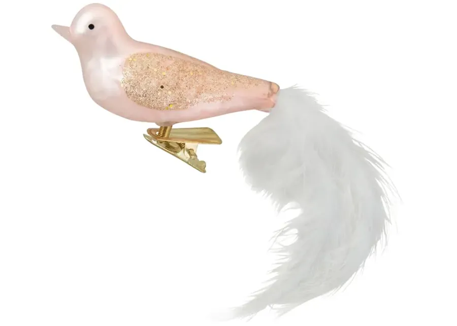 5.5" Rose Gold Bird with Feather Tail Glass Clip-On Christmas Ornament