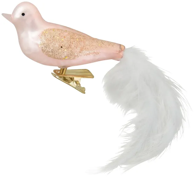 5.5" Rose Gold Bird with Feather Tail Glass Clip-On Christmas Ornament