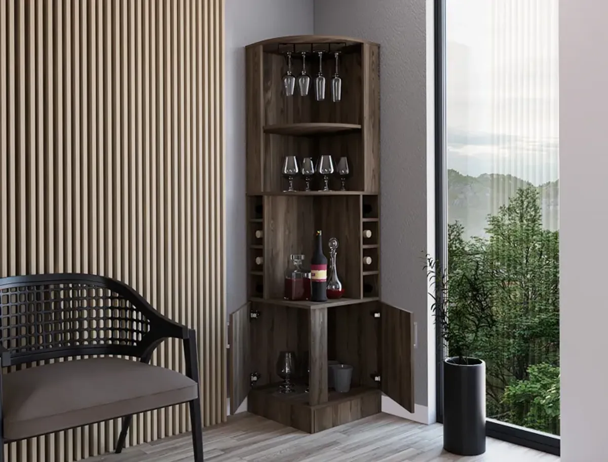 DEPOT E-SHOP Egina Corner Bar Cabinet, Two External Shelves, Dark Walnut