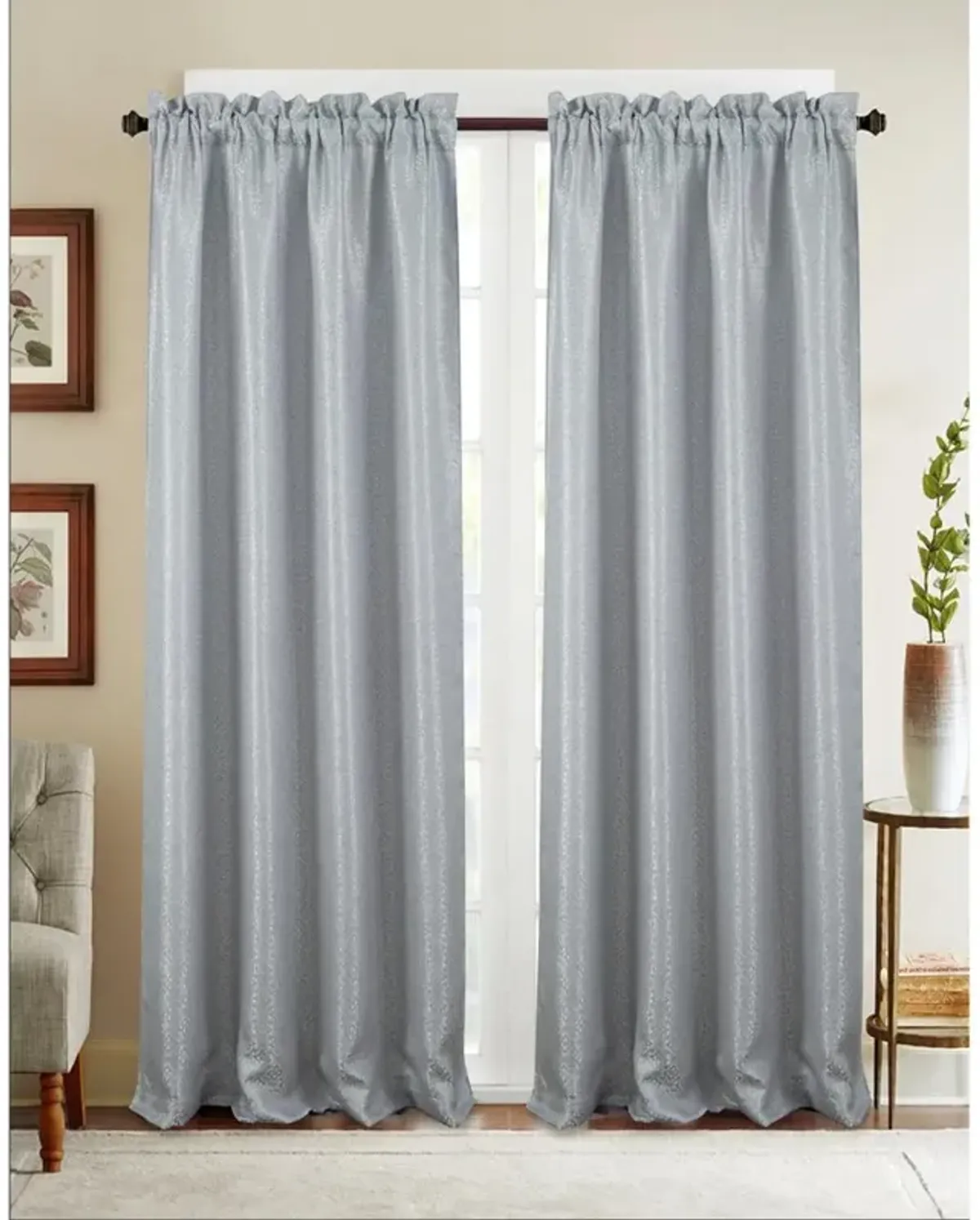 Olivia Gray Naples Textured Jacquard 53 x 84 in. Single Rod Pocket Curtain Panel in Silver