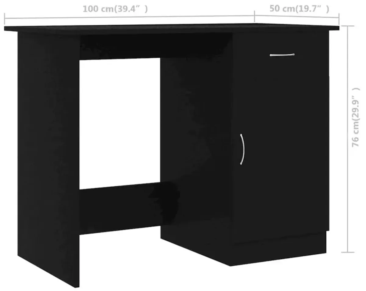 vidaXL Desk Black 39.4"x19.7"x29.9" Chipboard