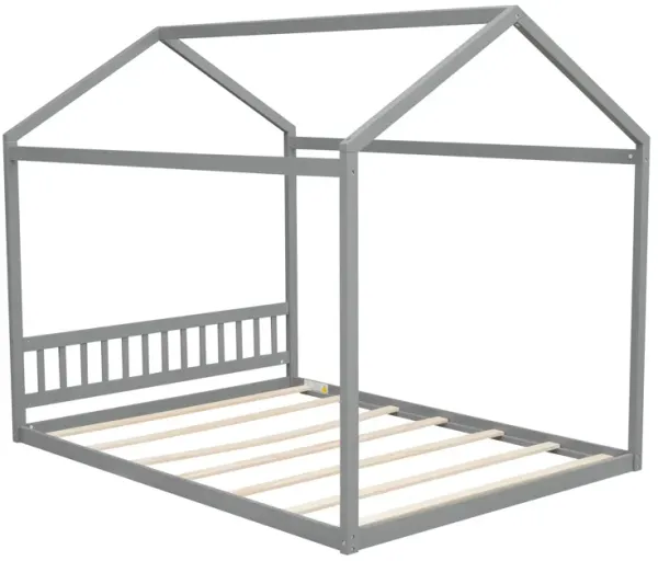 Whisen Queen Size Wooden House Bed, Minimalist Style Montessori Bed - Gray