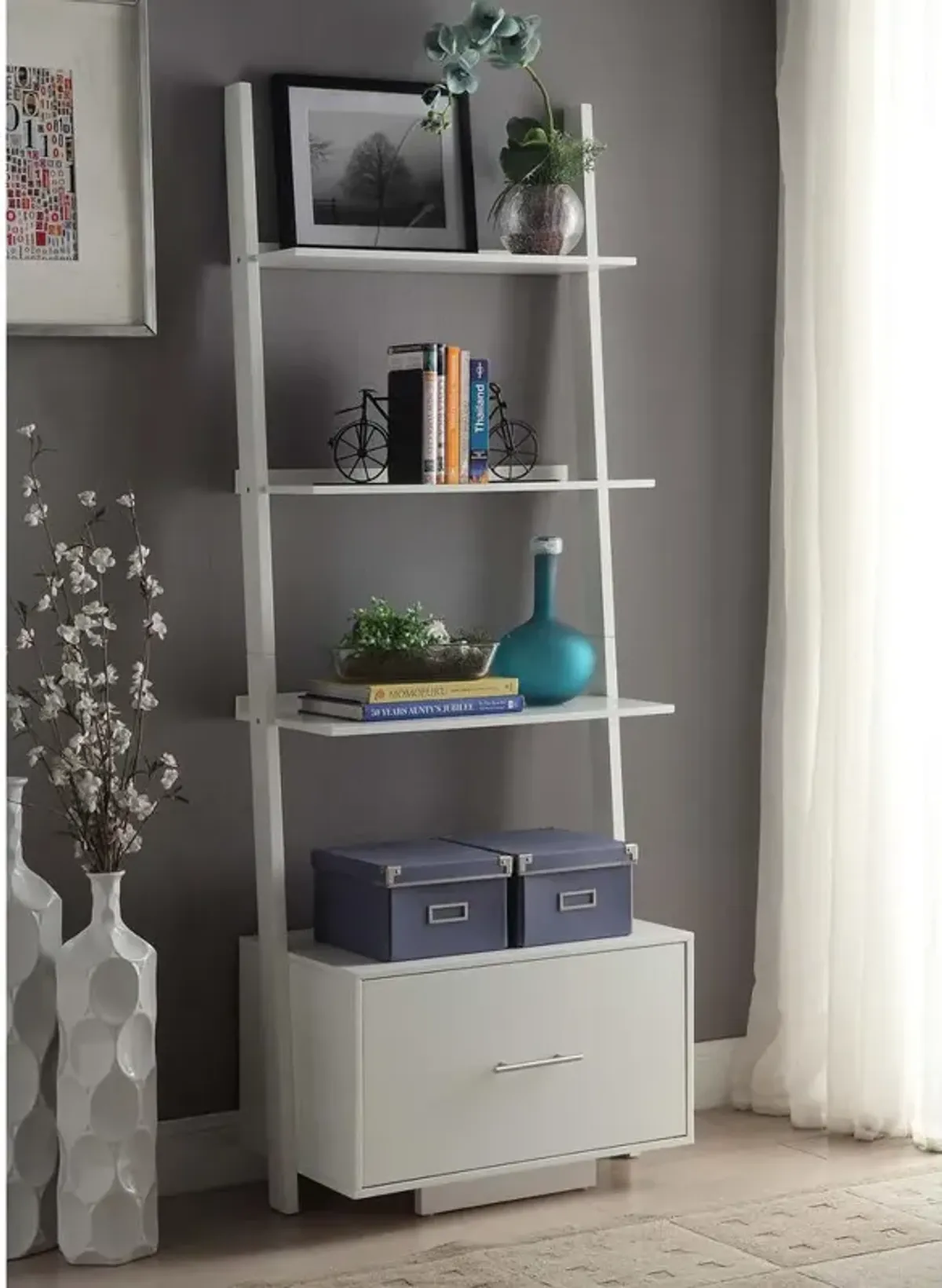 Convience Concept, Inc. American Heritage Ladder Bookcase with File Drawer