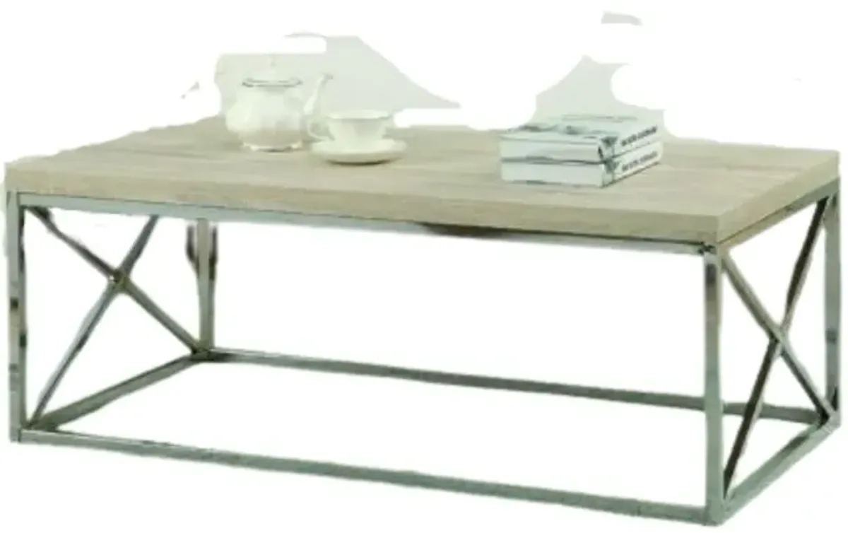 Hivvago Contemporary Chrome Metal Coffee Table with Natural Finish Wood Top