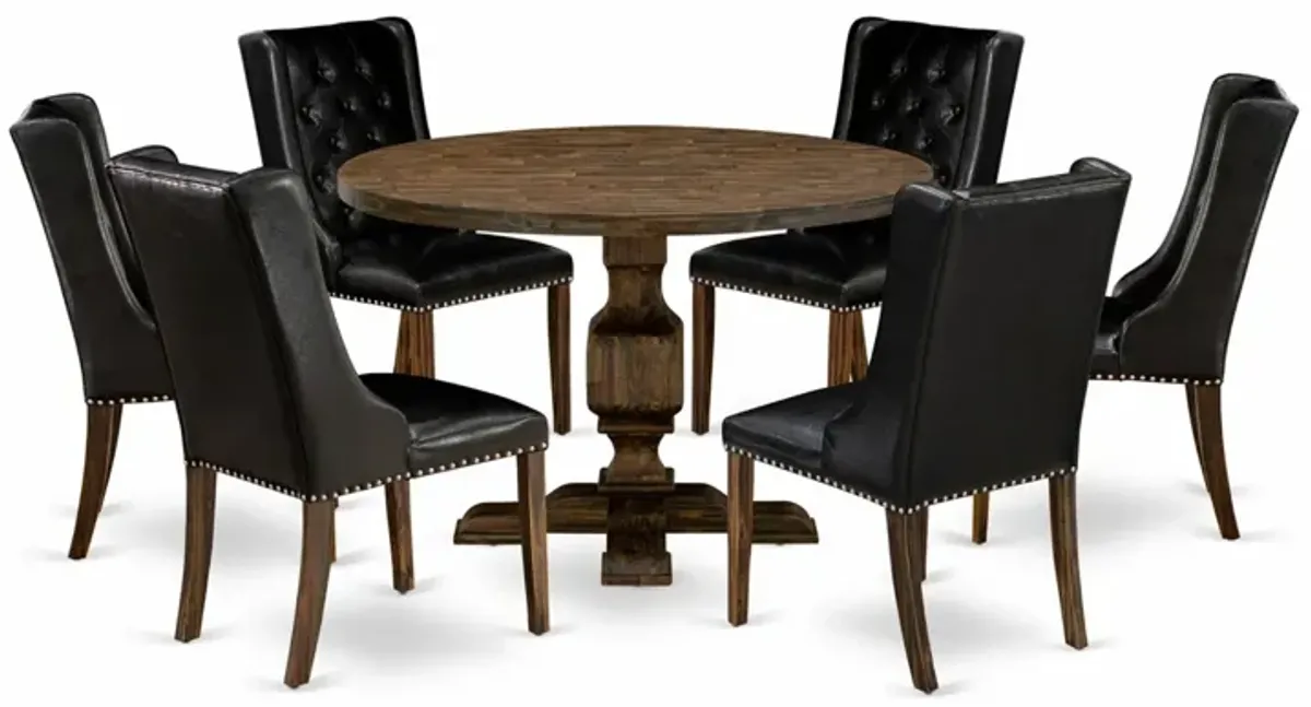 East West Furniture I3FO7-749 7Pc Dining Set - Round Table and 6 Parson Chairs - Distressed Jacobean Color
