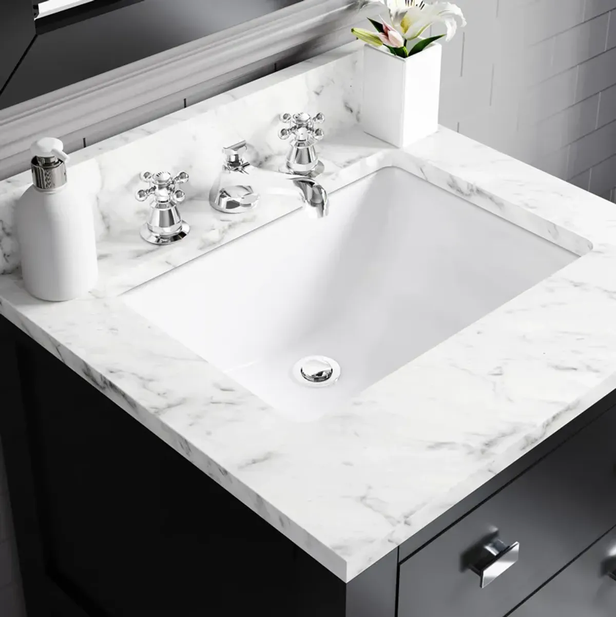 Madalyn 24 In. Single Sink Carrara White Marble Countertop Bath Vanity in Espresso