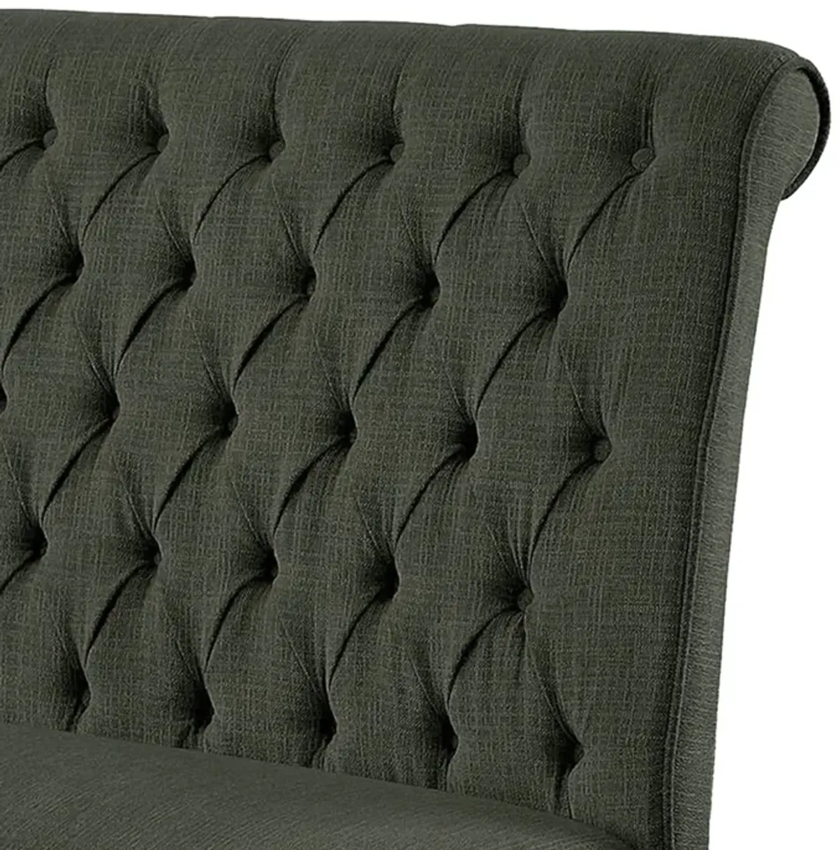 Button Tufted Fabric Upholstered Wooden Love Seat Bench, Beige and Black-Benzara