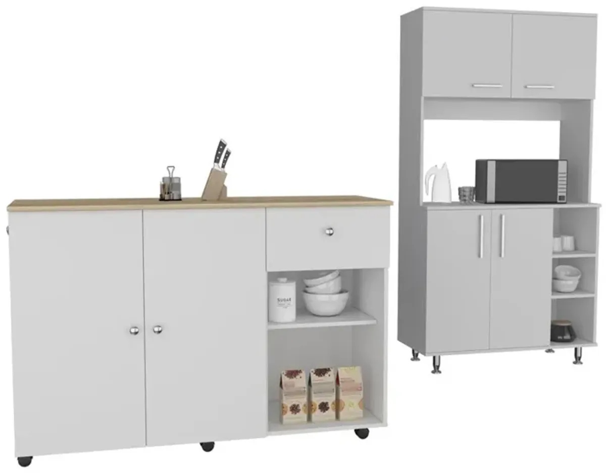 Edmond 2 Piece Kitchen Set, Syros Kitchen Island Cart + Kitchen Pantry Cabinet