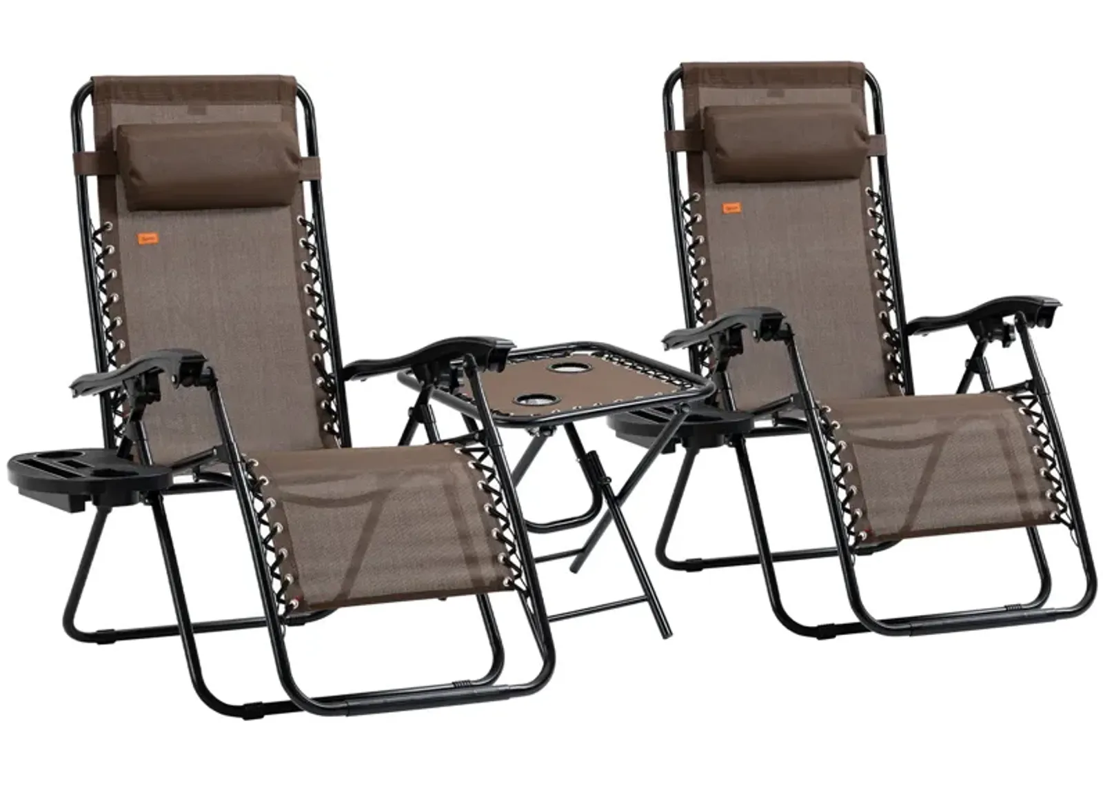 Brown Outdoor Relaxation: 3-Piece Zero Gravity Chair Set with Table