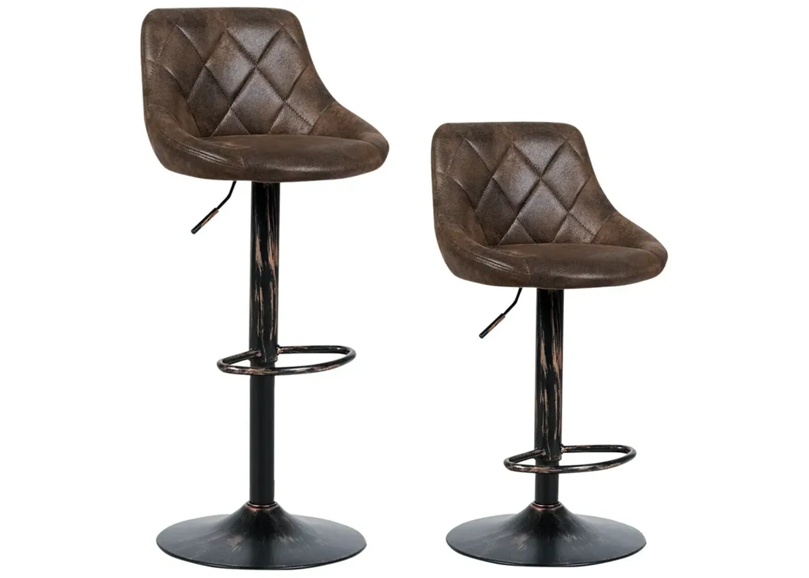 Set of 2 Adjustable Bar Stools with Backrest and Footrest