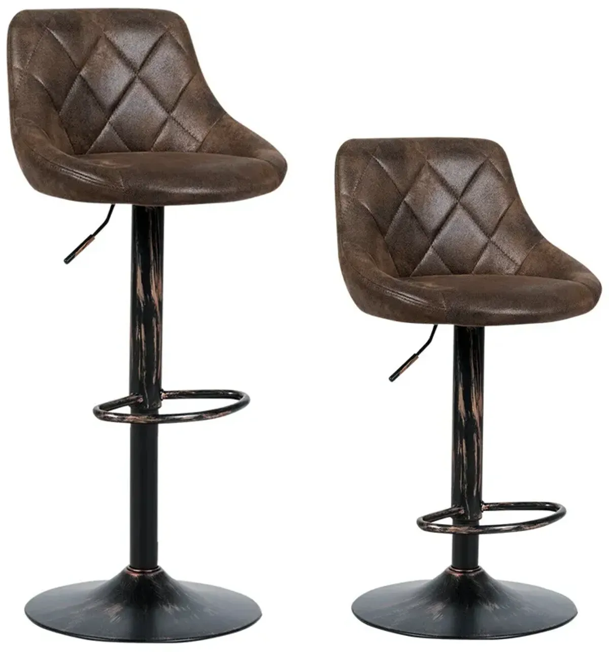 Set of 2 Adjustable Bar Stools with Backrest and Footrest