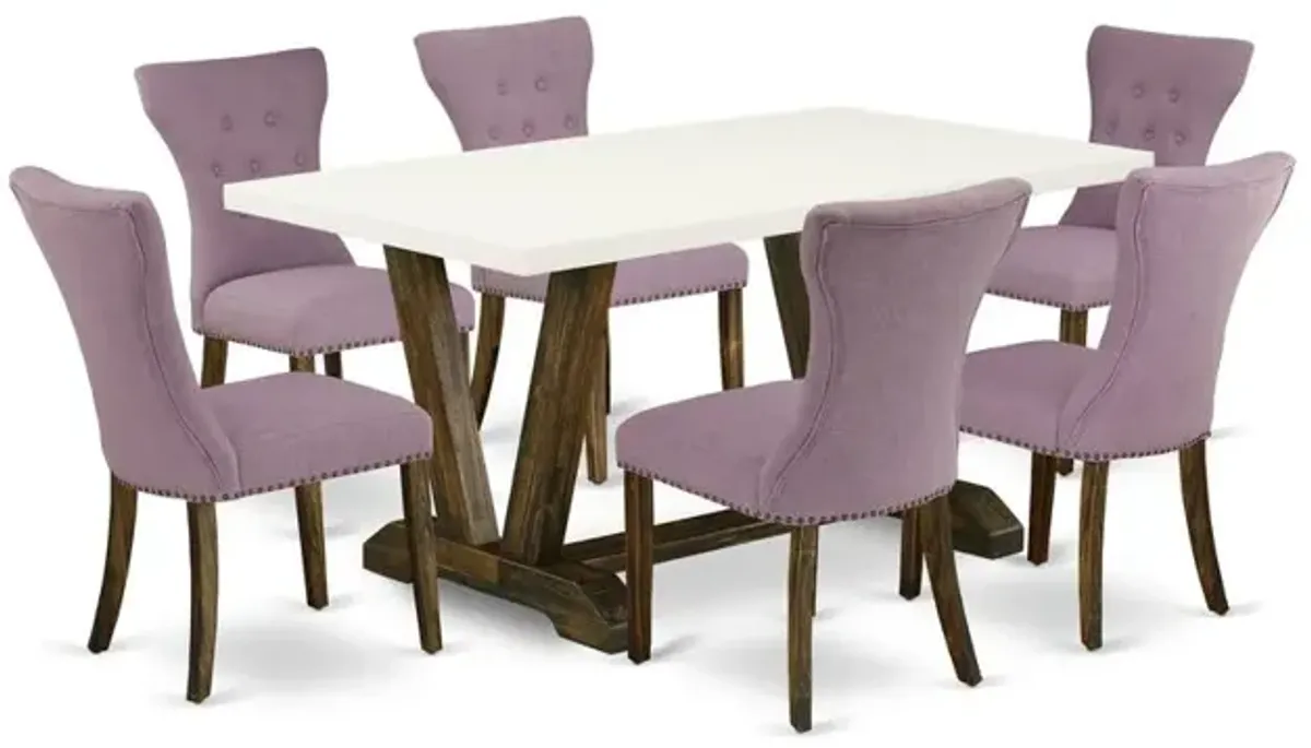 East West Furniture V726GA740-7 7-Piece Modern Dining Set- 6 Upholstered Dining Chairs with Dahlia Linen Fabric Seat and Button Tufted Chair Back - Rectangular Table Top & Wooden Legs - Linen White an
