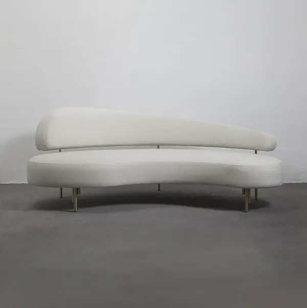 SITIERA_01 Velvet Upholstered 3-seater Sofa in Ivory with Bronze Legs by ANDEAN
