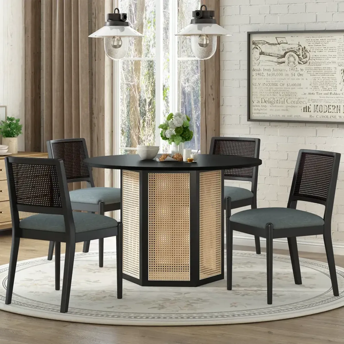 Merax 5-Piece Rattan Round Table Chairs Dining Set