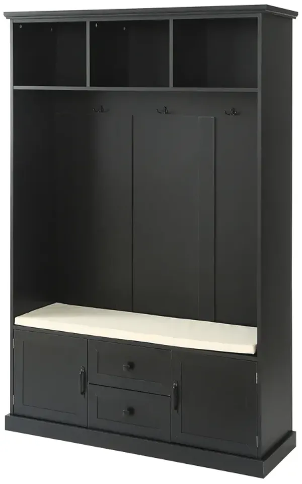 Hall Tree with 3 Hooks , Coat Hanger, Entryway Bench, Storage Bench, 3-in-1 Design, 47.2INCH, for Entrance, Hallway (Black)