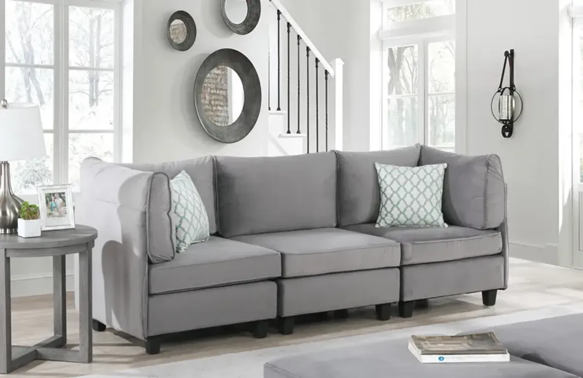 Zelmira Gray Velvet 3Pc Sofa