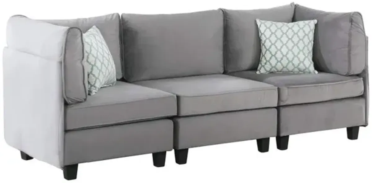 Zelmira Gray Velvet 3Pc Sofa