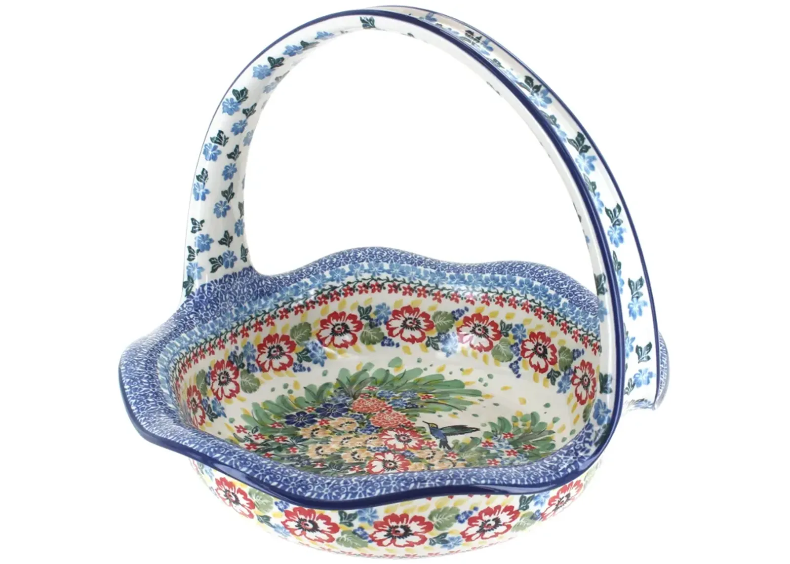 Blue Rose Polish Pottery Peach Posy Round Basket