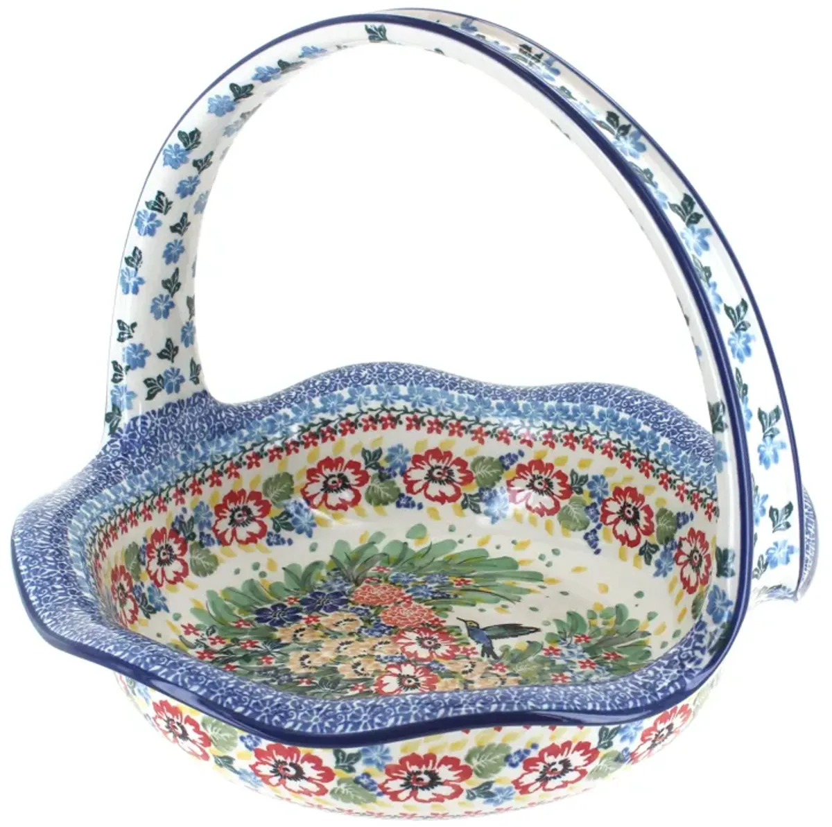 Blue Rose Polish Pottery Peach Posy Round Basket