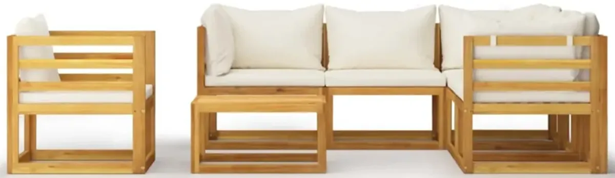 vidaXL 7 Piece Garden Lounge Set with Cushion Cream Solid Acacia Wood