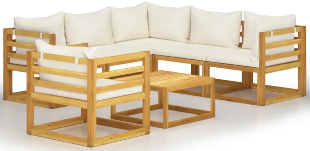 vidaXL 7 Piece Garden Lounge Set with Cushion Cream Solid Acacia Wood