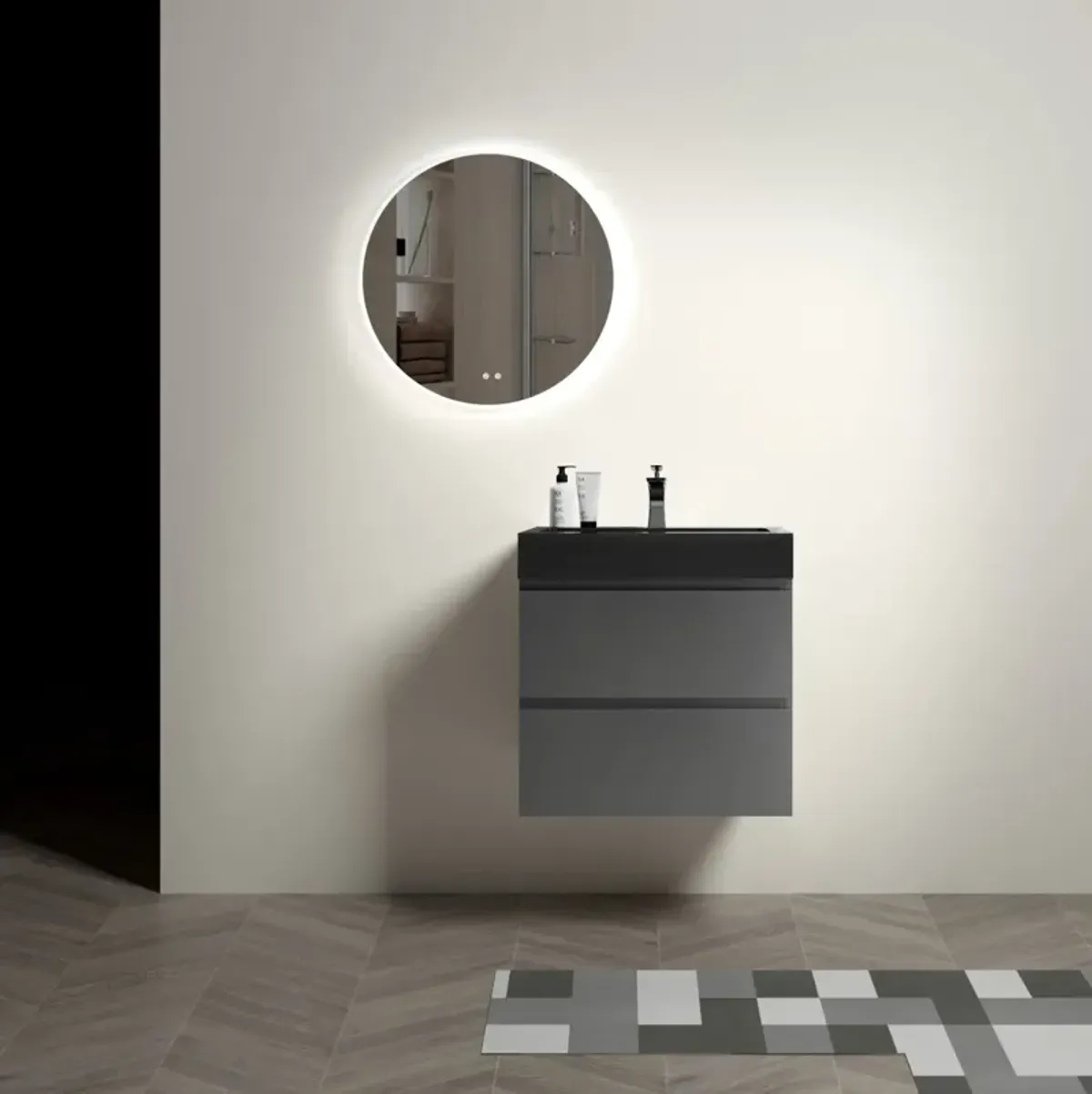 1-Piece Gray Bathroom Vanity with Large Storage