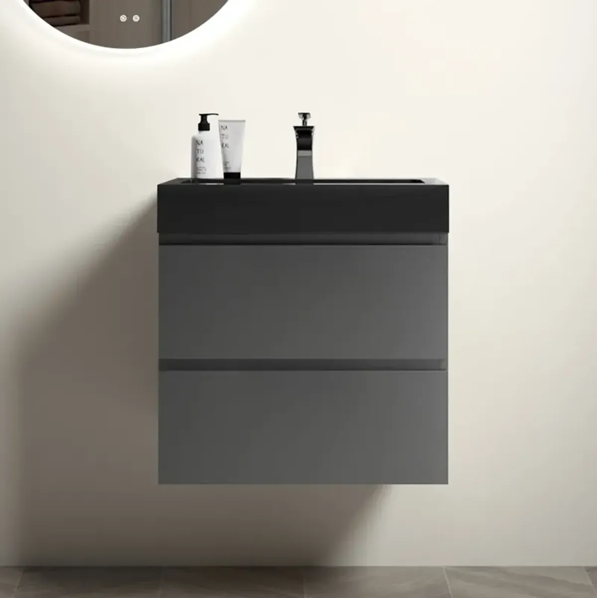 1-Piece Gray Bathroom Vanity with Large Storage