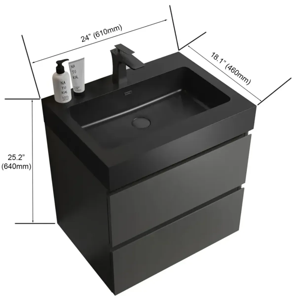 1-Piece Gray Bathroom Vanity with Large Storage