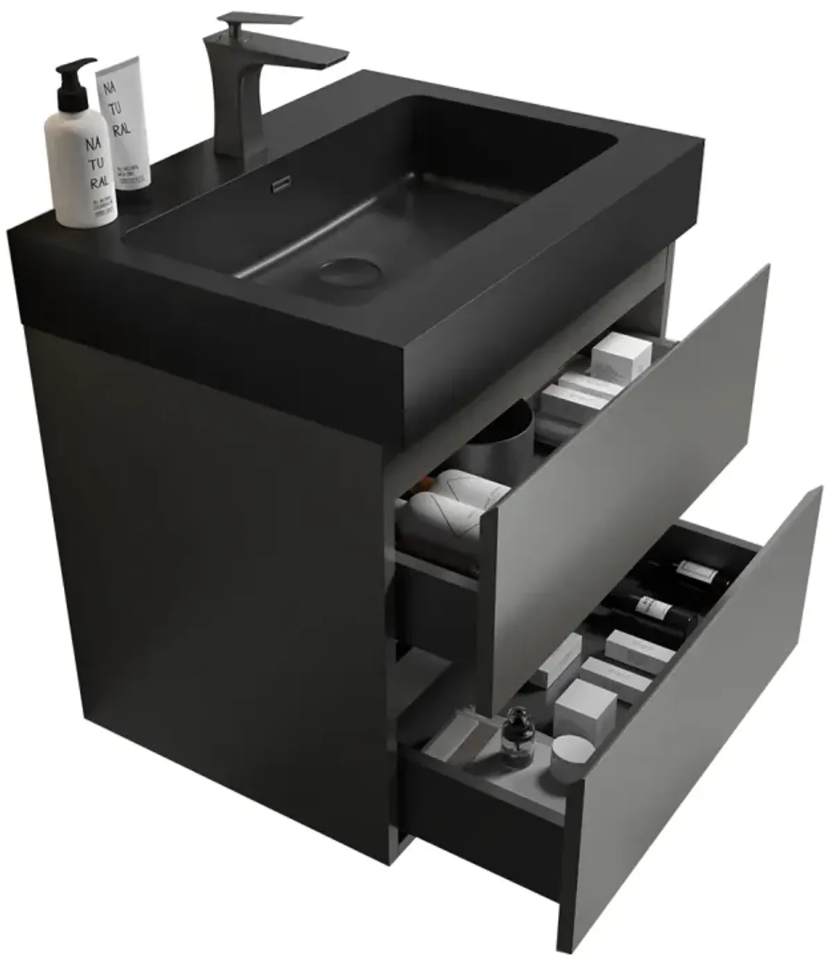 1-Piece Gray Bathroom Vanity with Large Storage