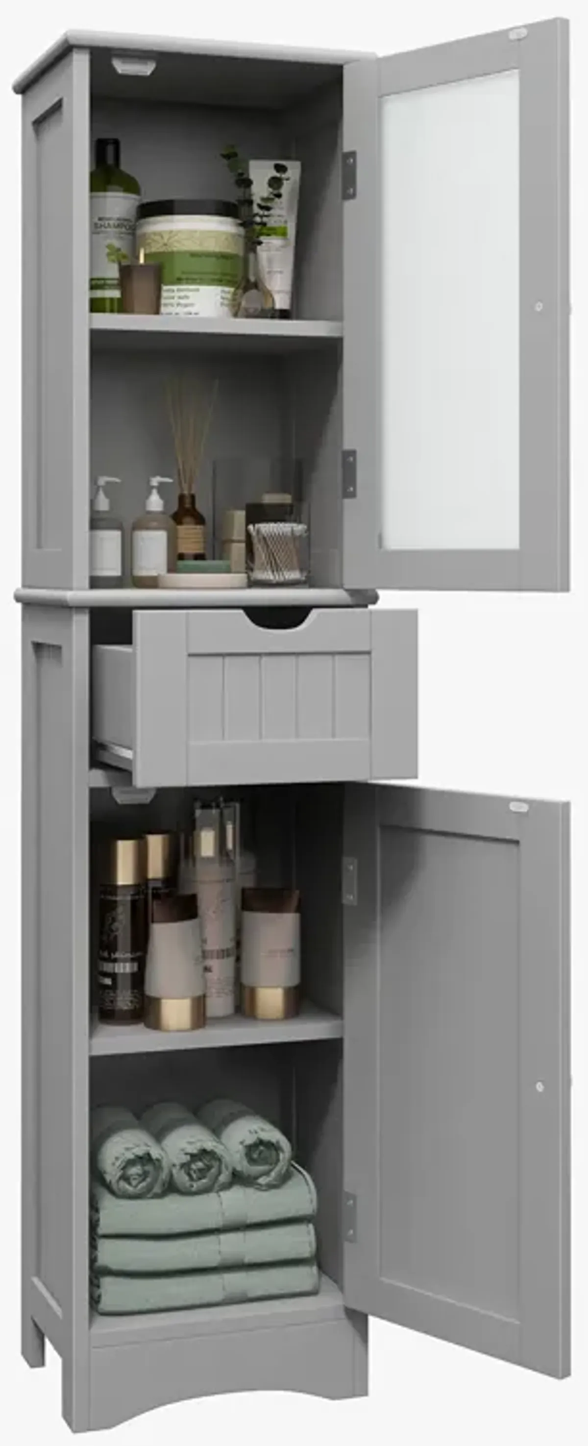 Tall Floor Storage Cabinet with 2 Doors and 1 Drawer for Bathroom