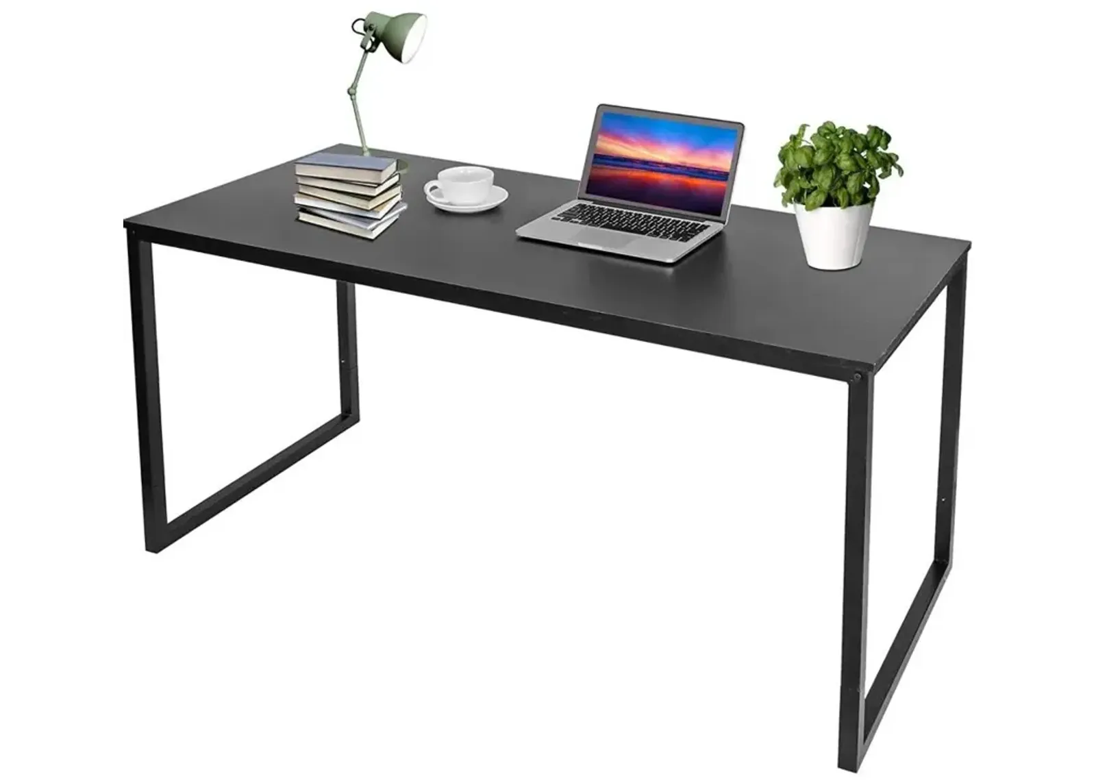 Black Metal Frame Wood Top Modern Home Office Laptop Computer Desk Writing Table