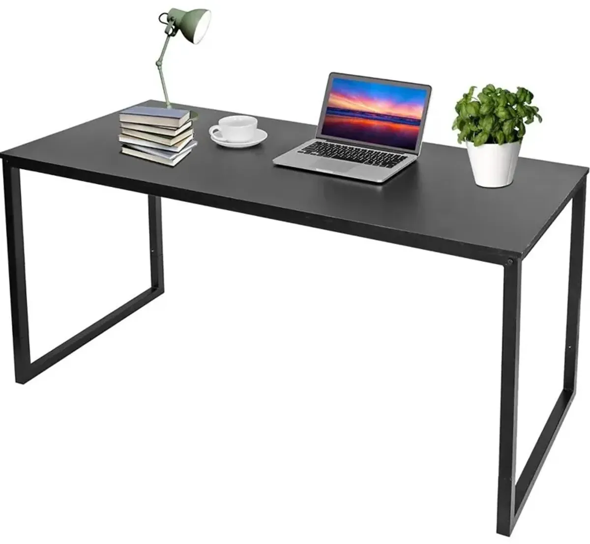 Black Metal Frame Wood Top Modern Home Office Laptop Computer Desk Writing Table