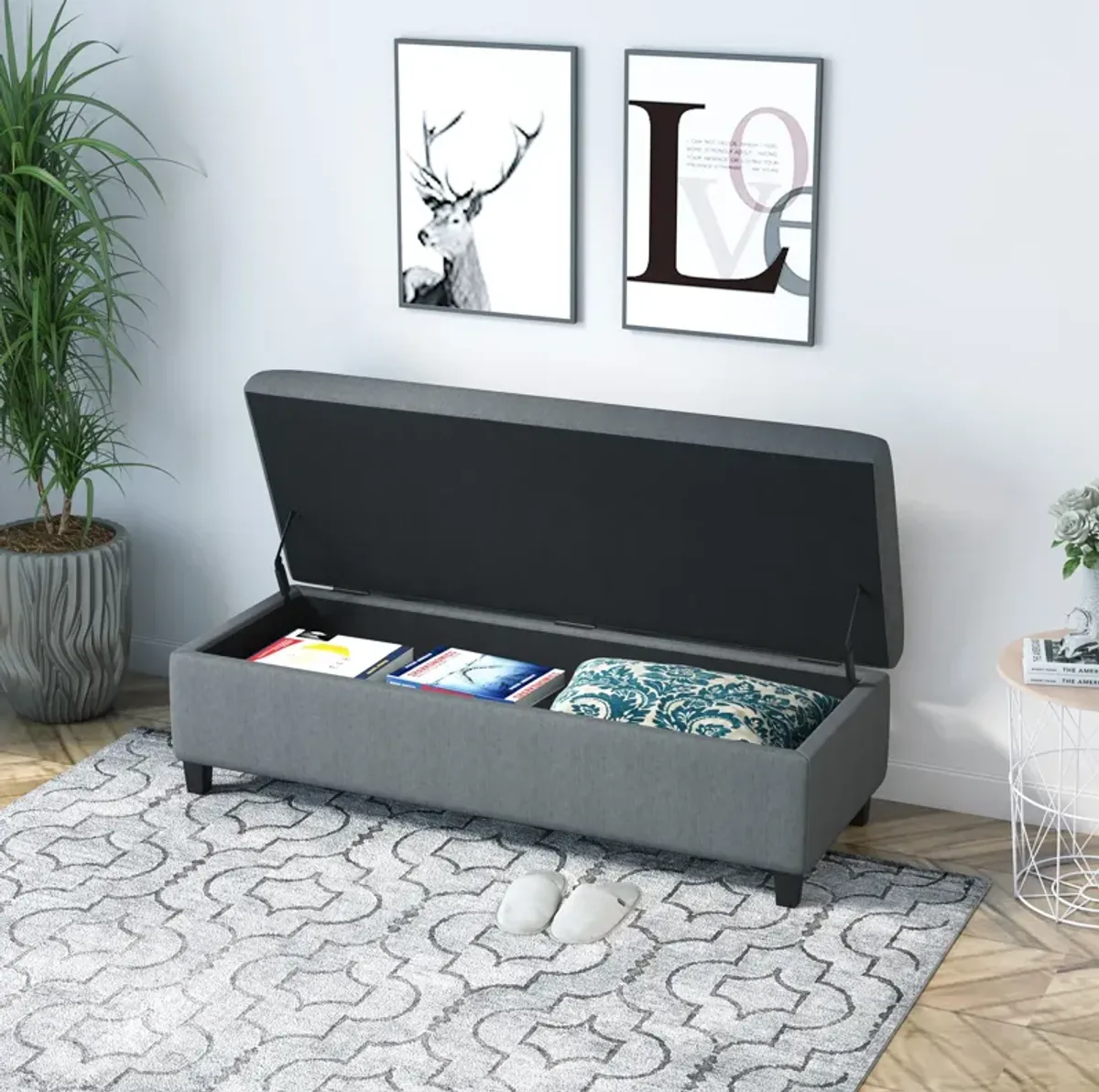 Spacious Brown Seat: 50" Lift-Top Ottoman Storage Bench