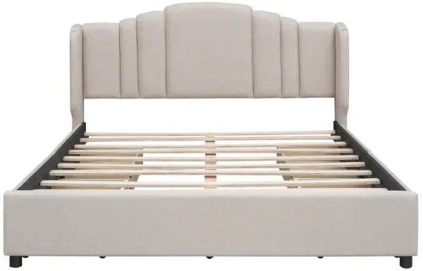 Merax Upholstered Platform Bed with Wingback Headboard and 4 Drawers