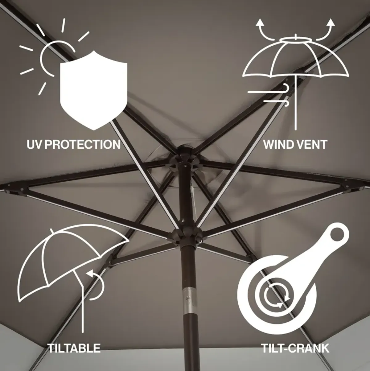 Spencer Classic Coastal 2-Tone Solar LED Market Patio Umbrella with 12 LED Strip Lights, Auto-Tilt, Crank and UV Protection