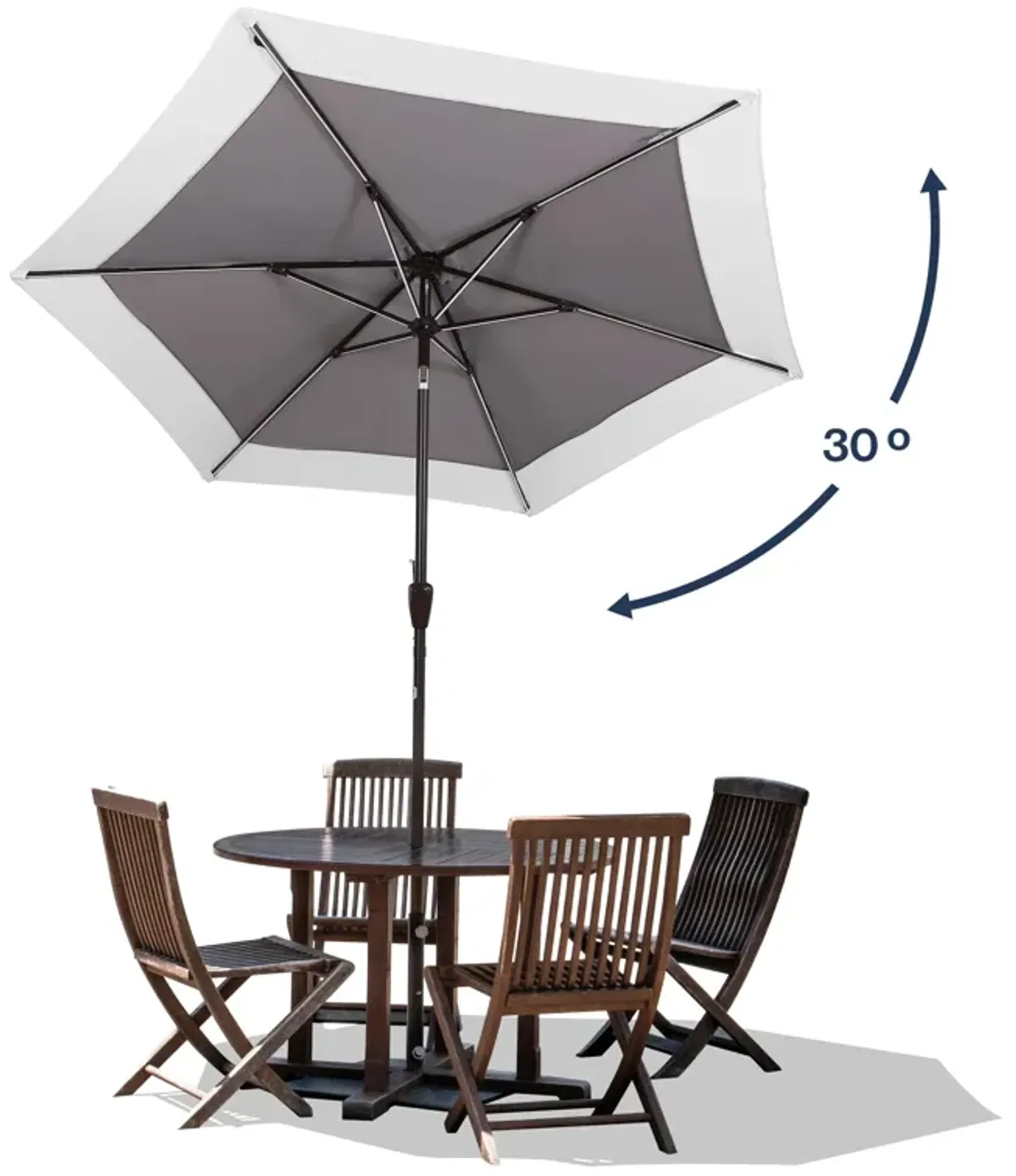 Spencer Classic Coastal 2-Tone Solar LED Market Patio Umbrella with 12 LED Strip Lights, Auto-Tilt, Crank and UV Protection