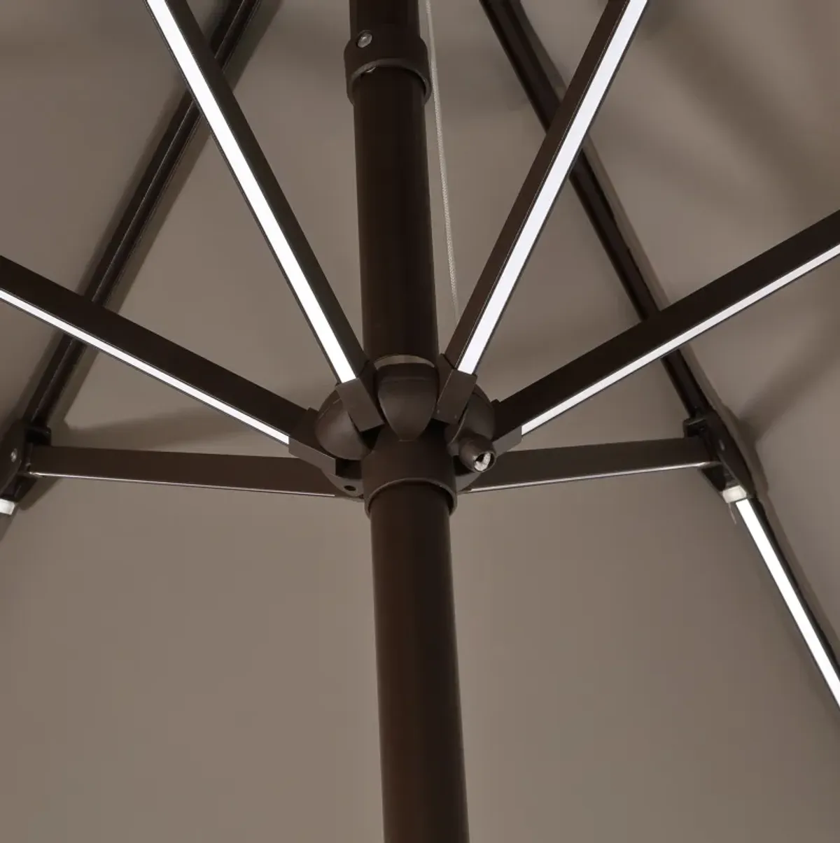 Spencer Classic Coastal 2-Tone Solar LED Market Patio Umbrella with 12 LED Strip Lights, Auto-Tilt, Crank and UV Protection