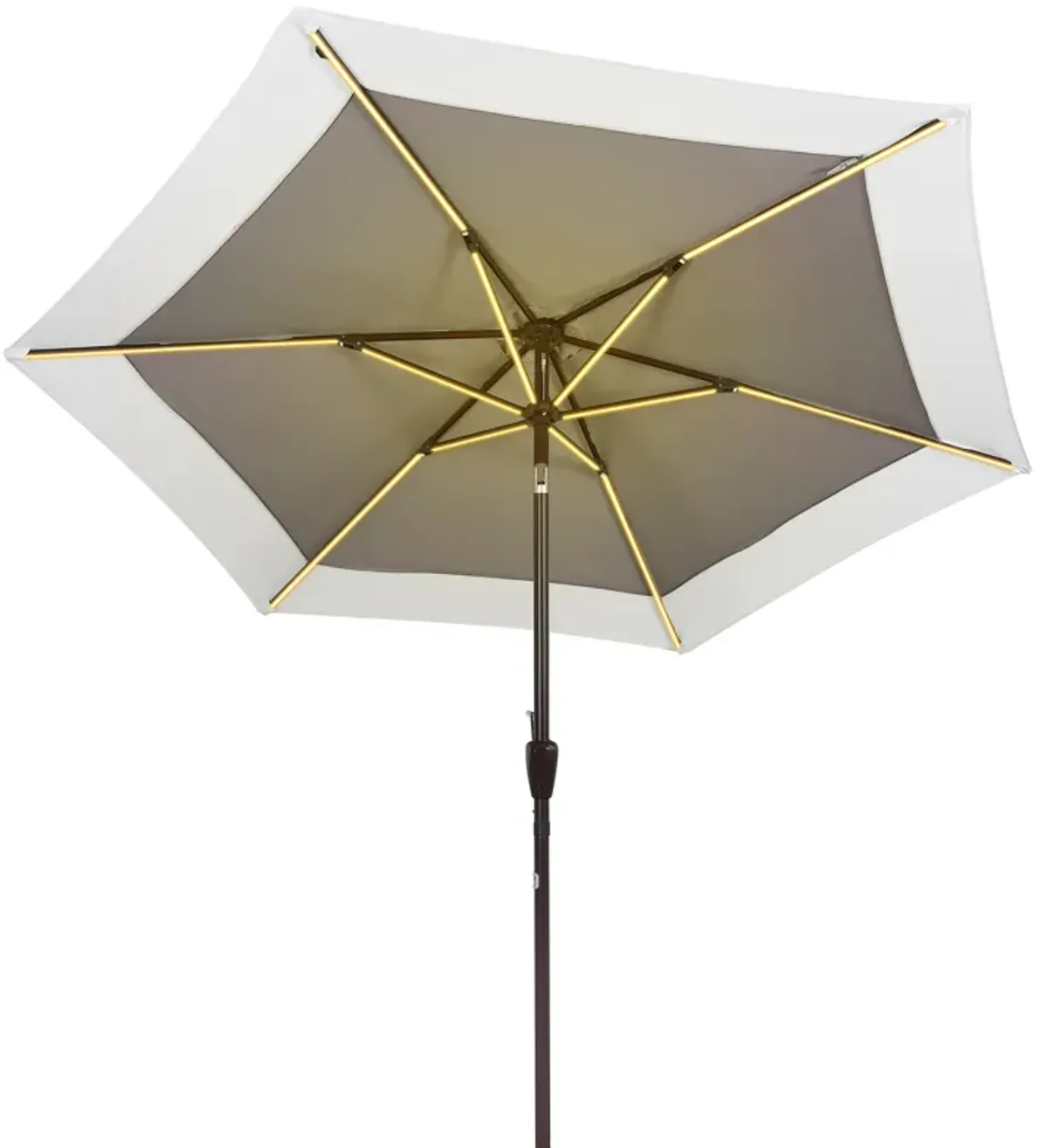 Spencer Classic Coastal 2-Tone Solar LED Market Patio Umbrella with 12 LED Strip Lights, Auto-Tilt, Crank and UV Protection