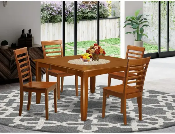 5 Pc Dining room set for 4-Square Dining Table with Leaf and 4 Dining Chairs.